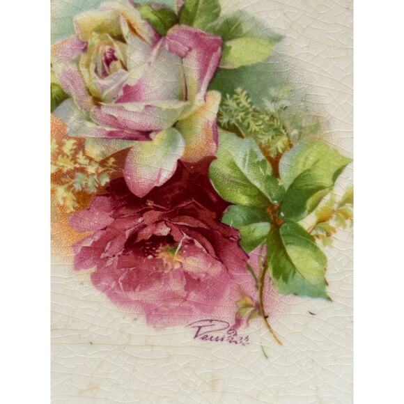 Antique Sterling China Blooming Roses 6" Bread Plate HAND PAINTED Roses - Picture 3 of 7